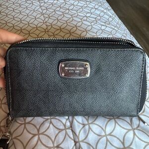 Michael Kors Black Leather Wallet with Silver Accents